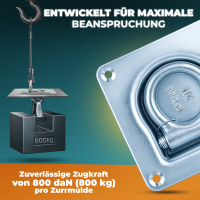 Zurrmulde, verzinkt, 105 x 105 mm, 800 daN, mit Gegenplatte