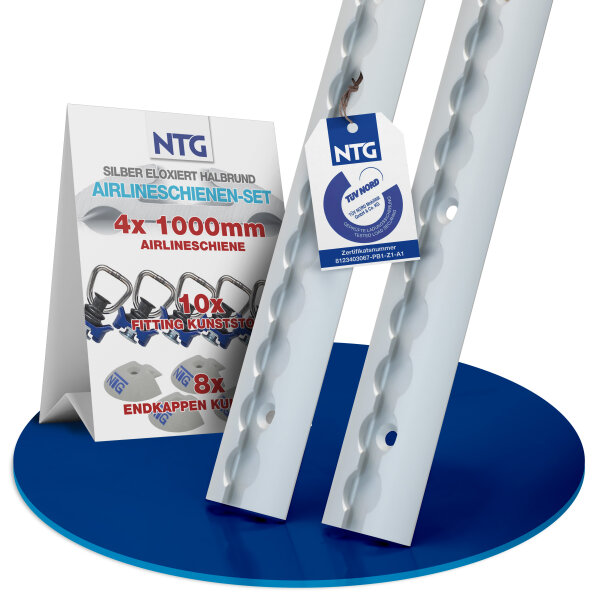 Airlineschiene Zurrschiene 4 x 1 m 1 Meter halbrund m. Bohrung u. Sparset Alu