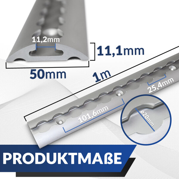 Airlineschiene Zurrschiene 4 x 1 m 1 Meter halbrund m. Bohrung u. Sparset Alu