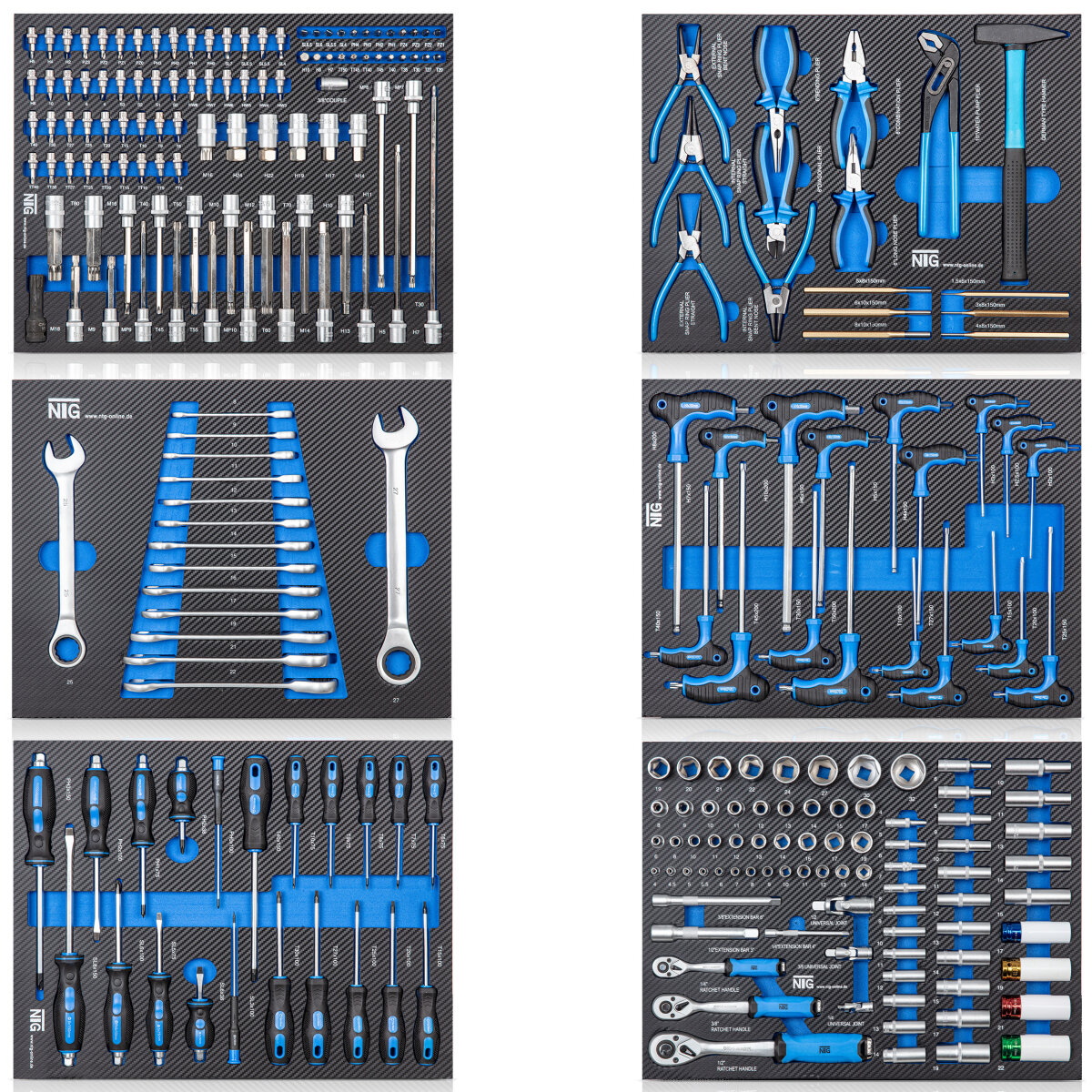 DeTec 102-teiliges Werkzeug-Set Mit Schaumstoff-Einlage Für Werkstattwagen – Bits & Nüsse In 1/4, 3/8, 1/2 Zoll
